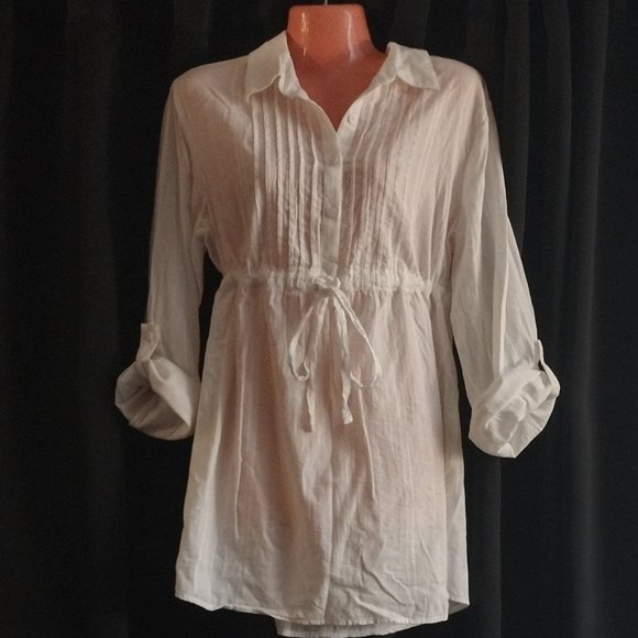 a.n.a Tops - Large White Babydoll Peasant top with convertible sleeves